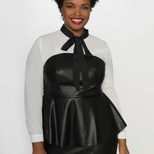 Eloquii faux leather peplum bustier blouse